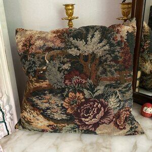 Soft Vintage Tapestry Ducklings in a pond Forest Down all under down Pillow 90s